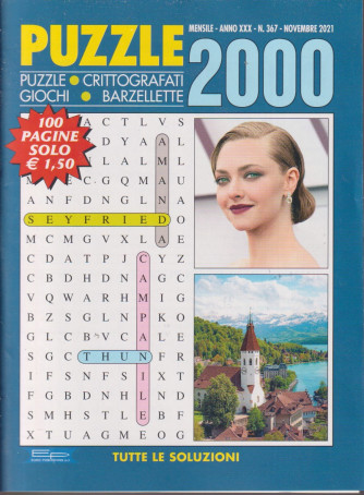 Puzzle 2000 - n. 367 - mensile  -novembre  2021 - 100 pagine