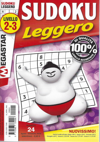 Sudoku Leggero - livello 2-3 - n. 24 -agosto - settembre  2022- bimestrale
