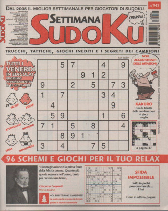 Settimana Sudoku - n.943-8 ottobre       2023 - settimanale