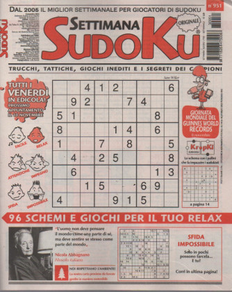 Settimana Sudoku - n.951-3 novembre      2023 - settimanale