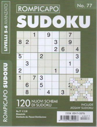 Rompicapo sudoku - n. 77 -livelli 5-6 avanzato -  bimestrale -