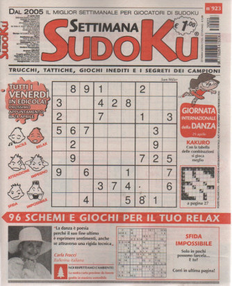 Settimana Sudoku - n.923-21 aprile    2023 - settimanale