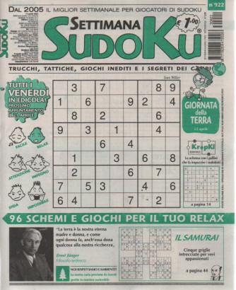 Settimana Sudoku - n.922 -14 aprile    2023 - settimanale