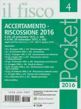 IL FISCO.   POCKET.  N. 4. DEL 4 LUGLIO 2016. 