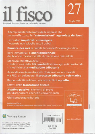 Il Fisco - settimanale n. 27 - 3 Luglio 2017 "Lavoratori Impatriati e Managers"