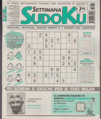 Settimana Sudoku - n. 631 - 15 Settembre 2017
