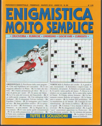 Enigmistica Molto Semplice - Bimestrale n. 69 Marzo 2018 