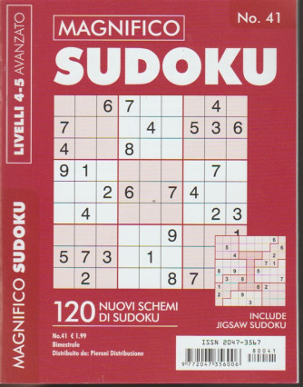 Magnifico Sudoku - bimestrale n. 41 Marzo 2018 - LIvello 4-5 avanzato