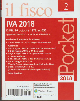 il Fisco Pocket - mensile n. 2 Marzo 2018 - IVA 2018 D.Pr.26 ottobre 1972, n.633