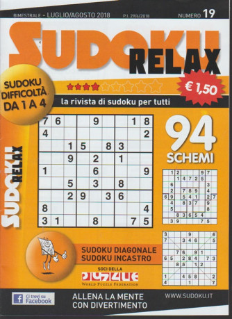 Sudoku Relax - n. 19 - bimestrale - luglio - agosto 2018 
