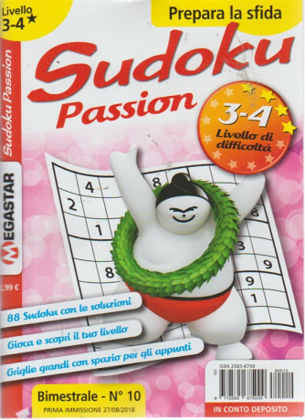 Sudoku Passion - Liv.3-4 - n. 10 - bimestrale - 27/8/2018