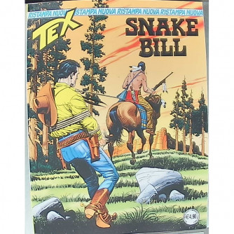 Copertina di Tex Nuova Ristampa con il ranger Tex Willer e la scritta Snake Bill