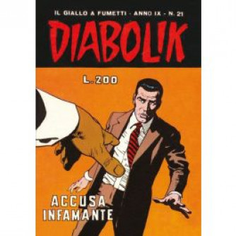 Copertina Diabolik Anastatika n.21 Accusa infamante con titolo IL GIALLO A FUMETTI e prezzo L.200
