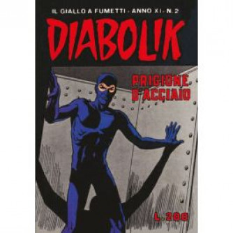 Copertina Diabolik Anastatika n.2 Prigione d'acciaio - Il giallo a fumetti anno XI numero 2 con titolo in evidenza