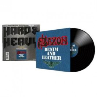 Copertina Hard & Heavy 02 con vinile Saxon Denim and Leather, titolo in evidenza su sfondo scuro