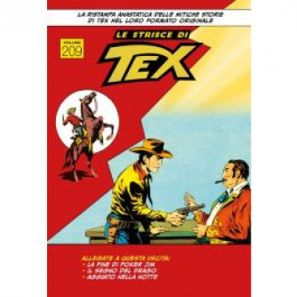 Copertina Tex Strisce 209 con ranger Tex e titoli La fine di Poker Jim, Il segno del drago, Agguato nella notte