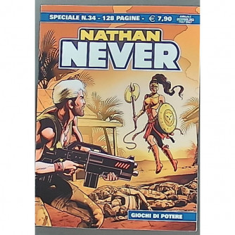 Copertina di Nathan Never Speciale numero 34 con titolo 'Giochi di potere' e illustrazione del personaggio