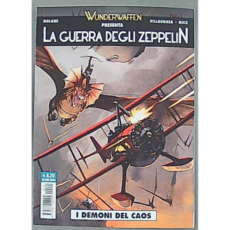 Copertina di COSMO SERIE BLU con illustrazione di zeppelin in guerra, titolo 'La guerra degli Zeppelin' e autori Nolane e Villagrasa Ruiz
