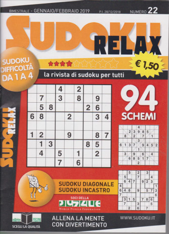Sudoku Relax - n. 22 - bimestrale - gennaio - febbraio 2019 - 94 schemi