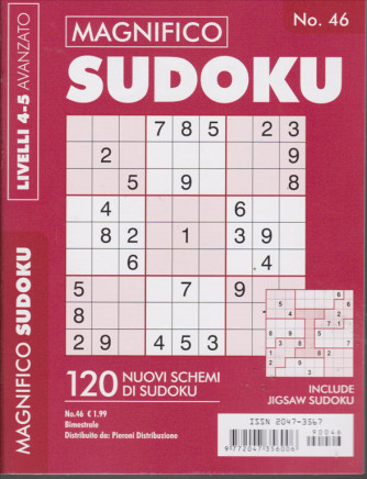 Magnifico sudoku - n. 46 - livelli 4-5 - avanzato - bimestrale - 