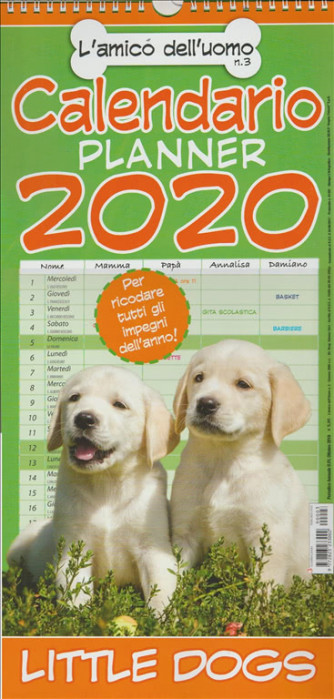 Calendario Planner 2020 "Little Dog" - cm 22 x 45 c/spirale 