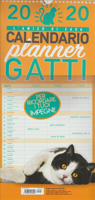 Calendario Planner 2020 "Gatti" - cm 22 x 45 c/spirale 