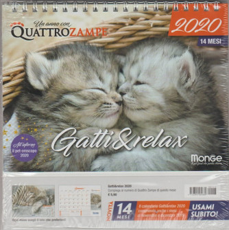 Calendario 2020 da tavolo "Gatti & Relax"- cm. 19 x 14 x 10 con spirale 