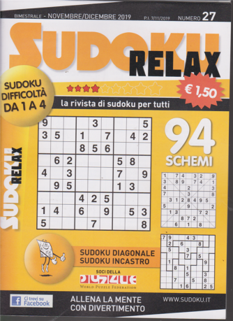 Sudoku Relax - n. 27 - bimestrale - novembre 2019 - difficoltà da 1 a 4