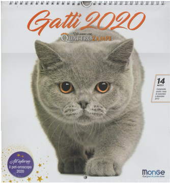 Calendario Gatti 2020 "Un Anno con quattrozampe" cm. 27,5 x 30
