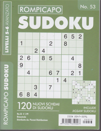 Rompicapo Sudoku - n. 53 - bimestrale - livelli 5-6 avanzato