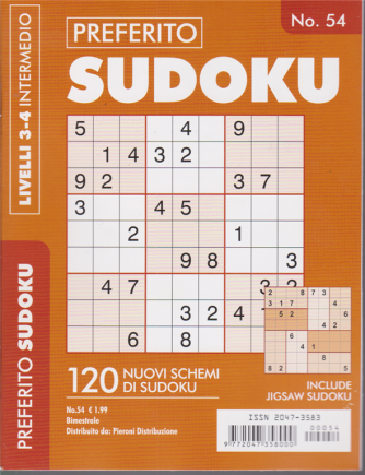 Preferito Sudoku - n. 54 - livelli 3-4 intermedio - bimestrale - 