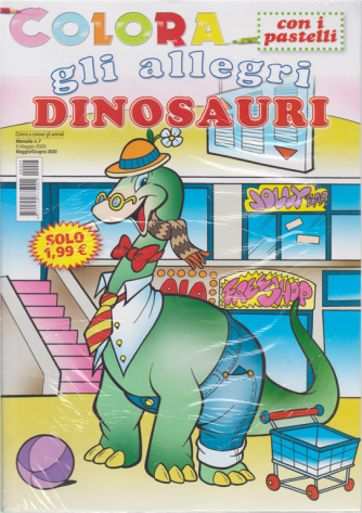 Colora con i pastelli  gli allegri dinosauri - n. 7 - mensile - maggio - giugno 2020