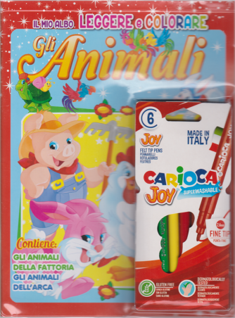 Il mio albo leggere e colorare gli animali - n. 5 - + 6 pennarelli Carioca Joy - bimestrale - giugno - luglio 2020 - 