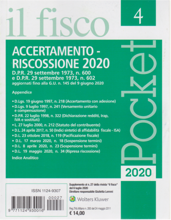 Il fisco Pocket - n. 4 -Accertamento - Riscossione 2020 -  6 luglio 2020 - 