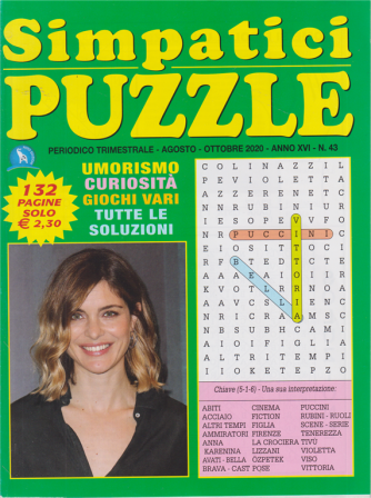 Simpatici  Puzzle - n. 43 - trimestrale - agosto - ottobre 2020 - 132 pagine