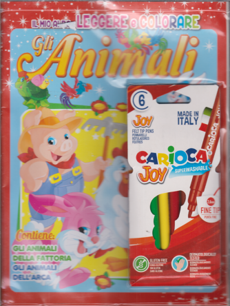 Il mio albo Leggere e colorare - Gli animali - n. 8 - bimestrale - dicembre/gennaio 2021 - + 6 Pennarelli Carioca Joy superwashable