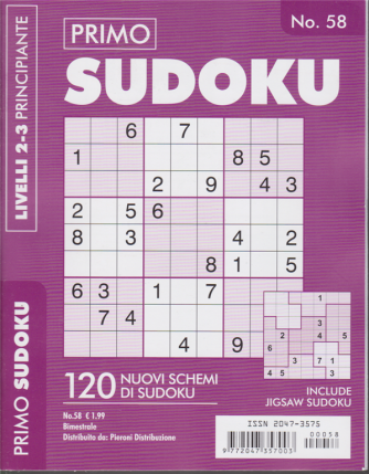 Primo Sudoku - n. 58 - bimestrale - livelli 2-3 principianti 
