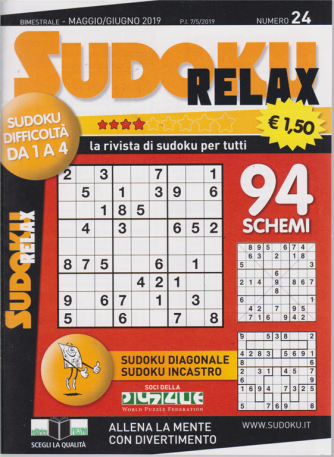 Sudoku Relax - n. 24 - bimestrale - maggio - giugno 2019 -