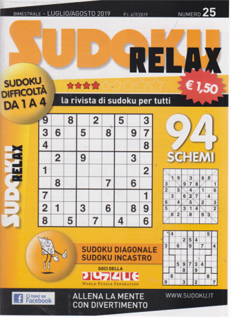 Sudoku Relax - n. 25 - bimestrale -luglio -agosto 2019 - 