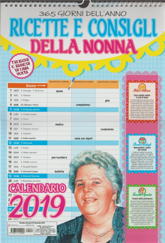 Calendario 2019 "ricette e consigli della nonna" cm.29x42  con spirale