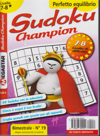 Sudoku Champion - Liv.7-8 - bimestrale - n. 19 - 3/12/2018