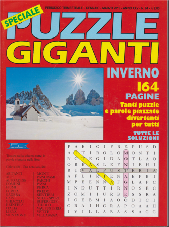 Speciale Puzzle Giganti - Inverno - trimestrale - gennaio marzo 2019 - n. 94 - 164 pagine