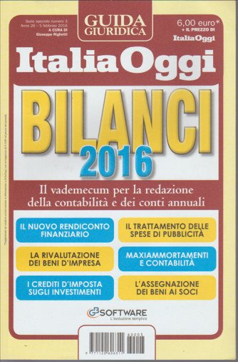 BILANCI  2016 - Guida giuridica di Italia Oggi - in edicola 10/02/2016