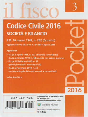 IL FISCO. CODICE CIVILE  N.3 . 16 MAGGIO 2016.