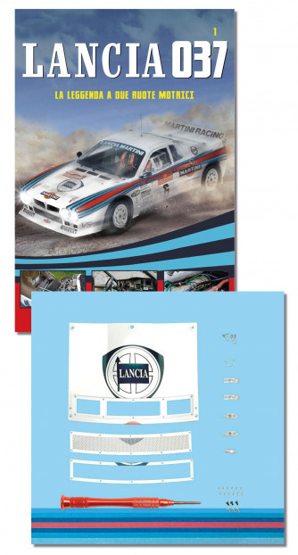 Costruisci LANCIA 037 scala 1:8 (2024) - 1° uscita cofano anteriore,cerniere,maniglie,griglia di ventilazione,cacciavite