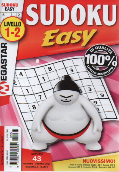 Sudoku Easy - n. 43- livello 1-2 - novembre - dicembre 2023 - bimestrale