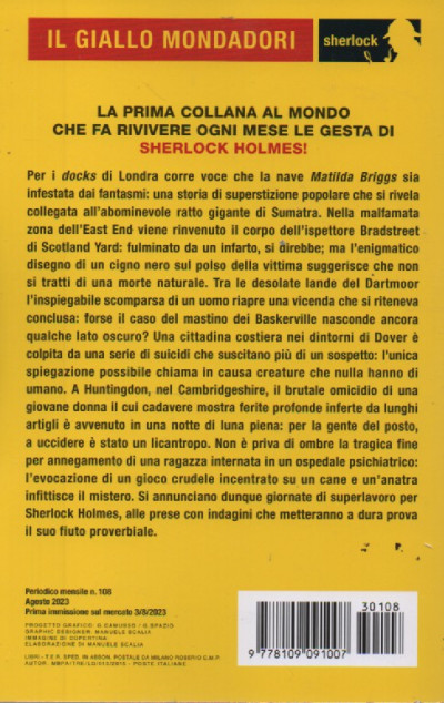 Il giallo Mondadori -Sherlock Holmes . Uno studio a sei zampe e altre  storie- n. 108 - agosto 2023 - mensile