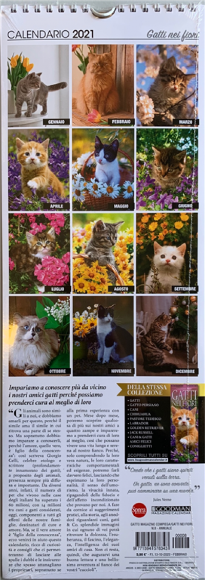 Calendario 2021 Gatti Nei Fiori Cm 145x41 Con Spirale Edicola Shop 4091